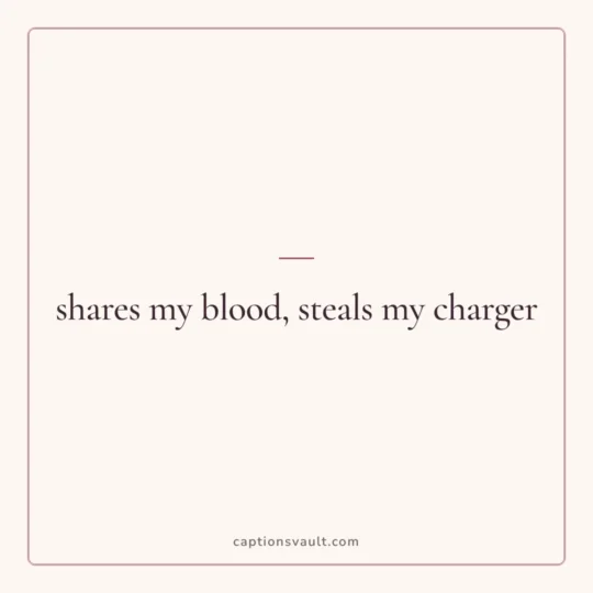Brother Captions For Instagram card: shares my blood, steals my charger