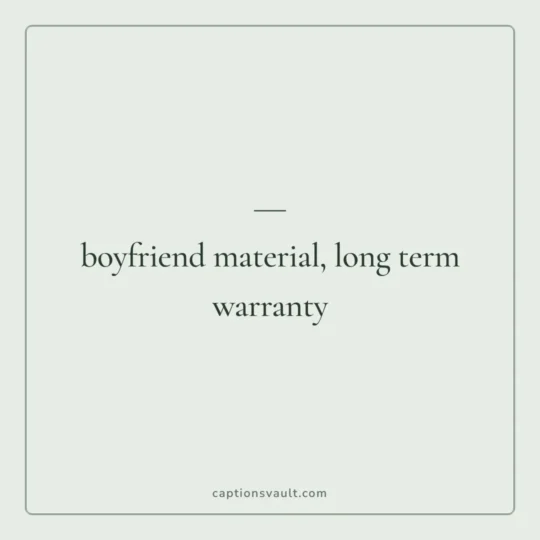 Couple Captions For Instagram card: boyfriend material, long term warranty