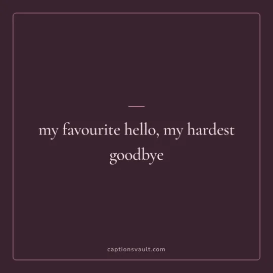 Love Captions For Instagram card: my favourite hello, my hardest goodbye